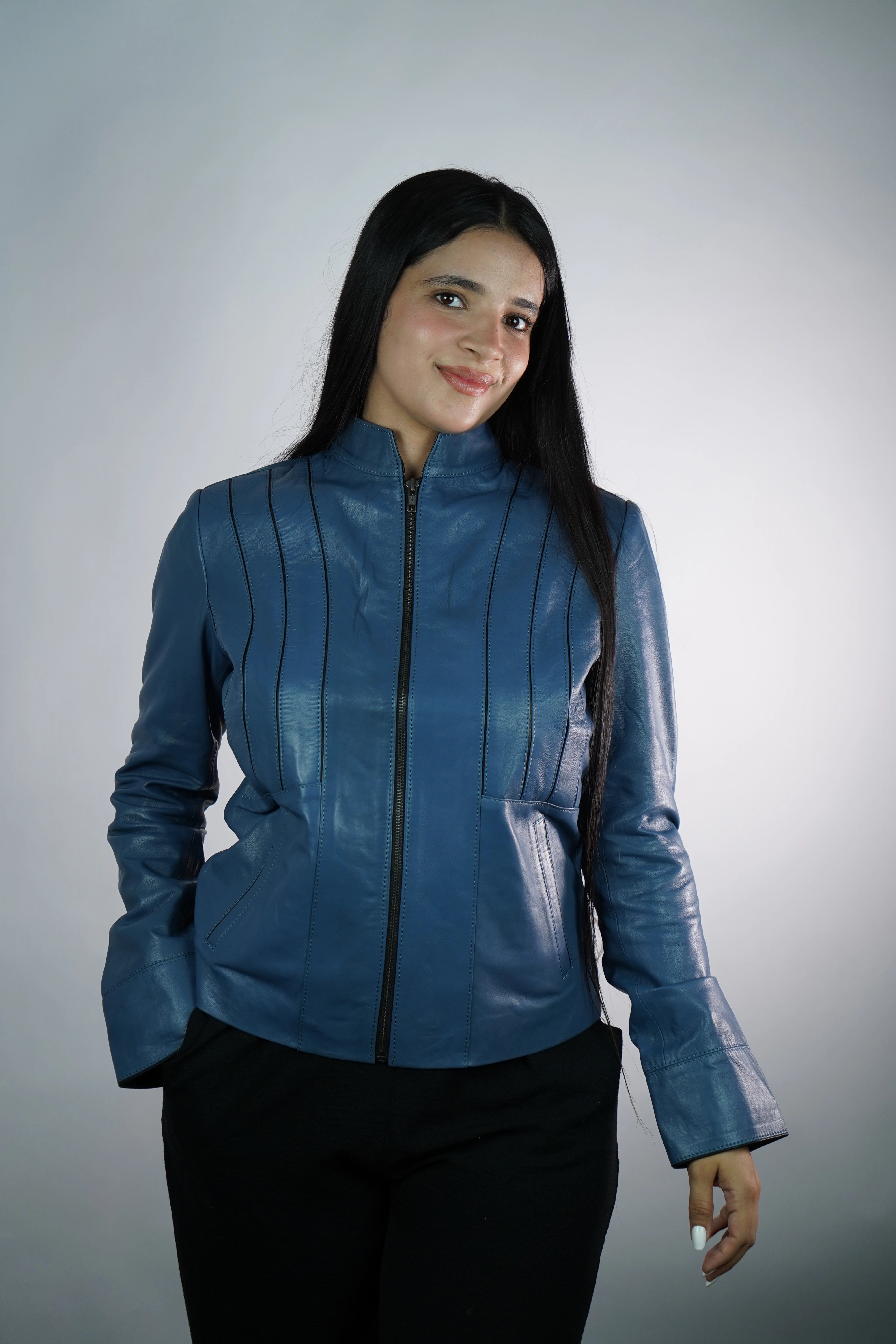 Women’s Leather Jacket – Origin Blue