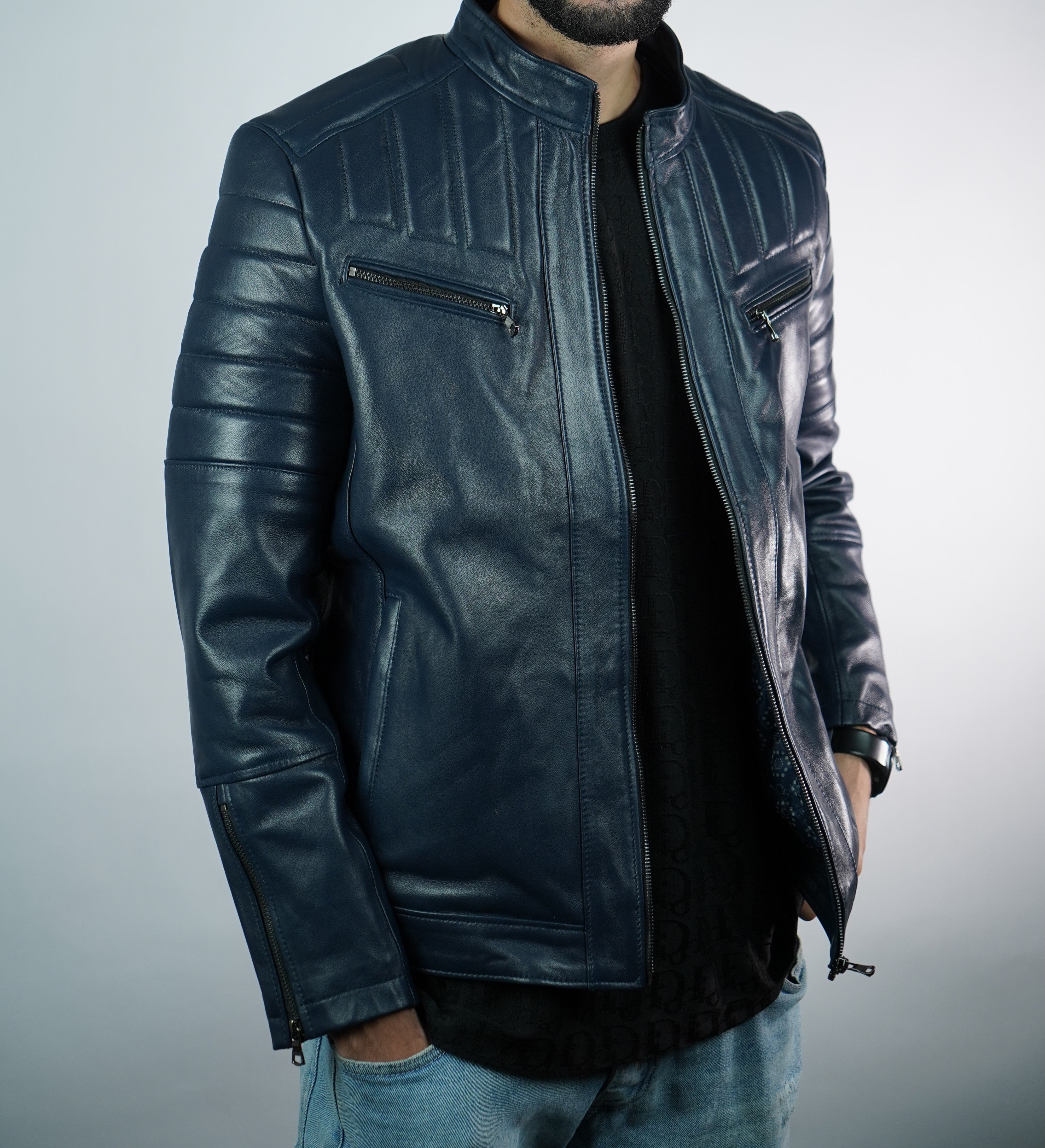 Jacket En Cuii-r Origin Bleu Marrine